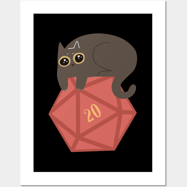 Cute Guilty Cat over Polyhedral D20 Dice Wall Art by pixeptional